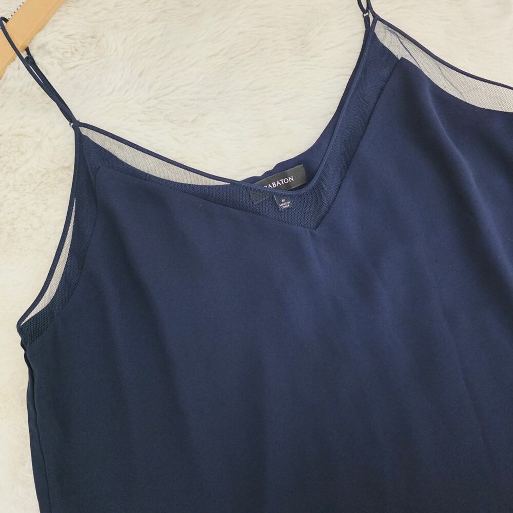 Aritzia Babaton Galen Navy Blue Mesh Trim V-Neck Camisole Tank Top Medium M - Picture 9 of 9